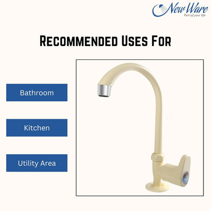 NEW WARE PVC Swan Neck Tap with Big Neck & Wall Flange | Plastic Sink Cock for Kitchen, Bathroom & Wash Basin