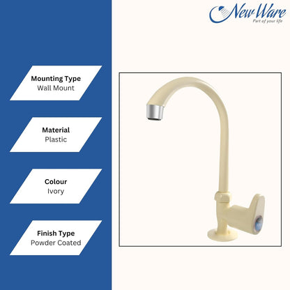 NEW WARE PVC Swan Neck Tap with Big Neck & Wall Flange | Plastic Sink Cock for Kitchen, Bathroom & Wash Basin