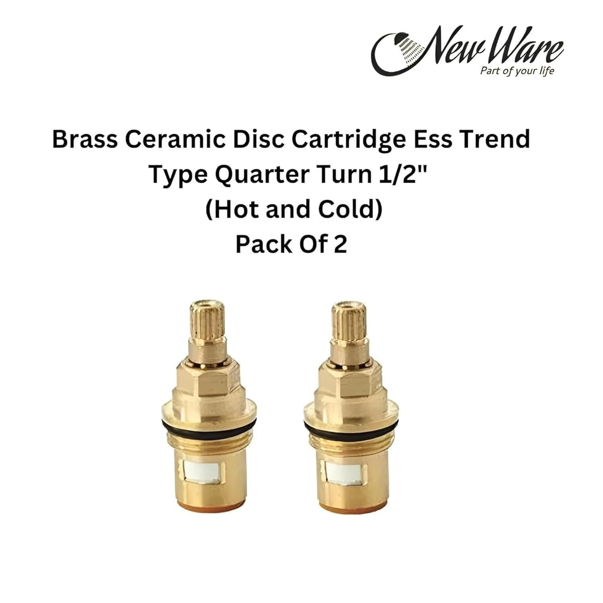 NEW WARE Brass Ceramic Disc Cartridge Ess Trend Type 1/2 Inch | Quarter Turn Faucet Valve for Hot & Cold Taps | Pack of 2