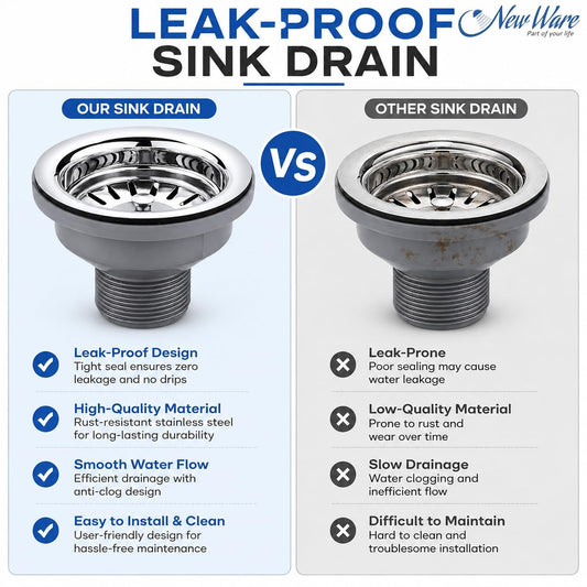 NEW WARE® 3 Inch PVC Waste Coupling Stopper | Full Thread Sink Drain Fitting | Leak-Proof Waste Pipe Connector for Kitchen Sink & Wash Basin | Durable Corrosion-Resistant Plumbing Drain Accessory