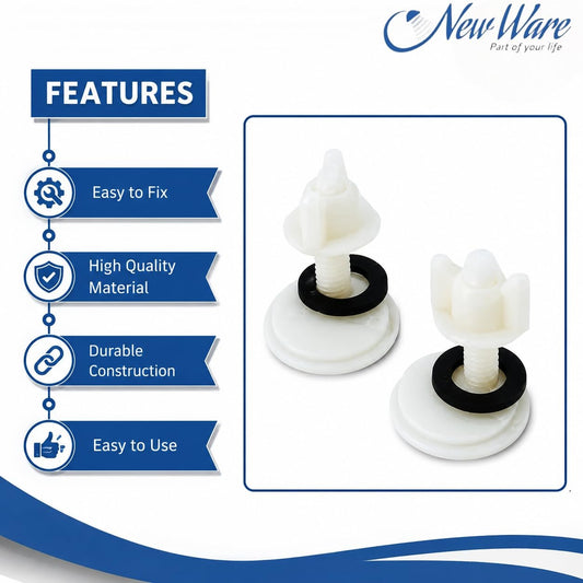 NEW WARE® Plastic Toilet Seat Cover Hinges CERA Type | Round Short Clamp Replacement Hinges for WC Toilet Seat Durable Rust Free White Hinges Set for Bathroom Toilet Seat Fixing Pair Kit Pack Set