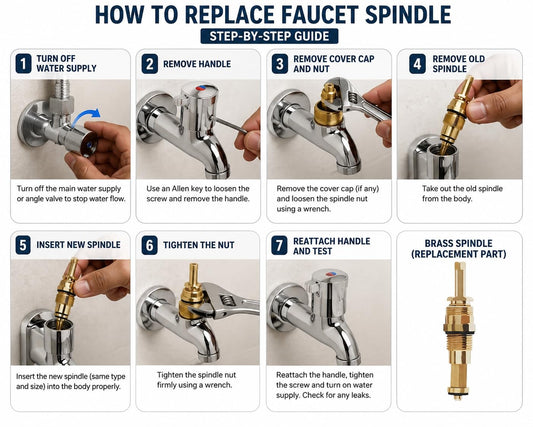 NEW WARE Tap Spindle Replacement Disc for Jaquar Continental & Esco Type C/S/C 15 mm | Brass Faucet Valve Cartridge | Hot & Cold Tap Spindle | Bathroom Kitchen Basin Bib Cock Spare Part | Pack of 1
