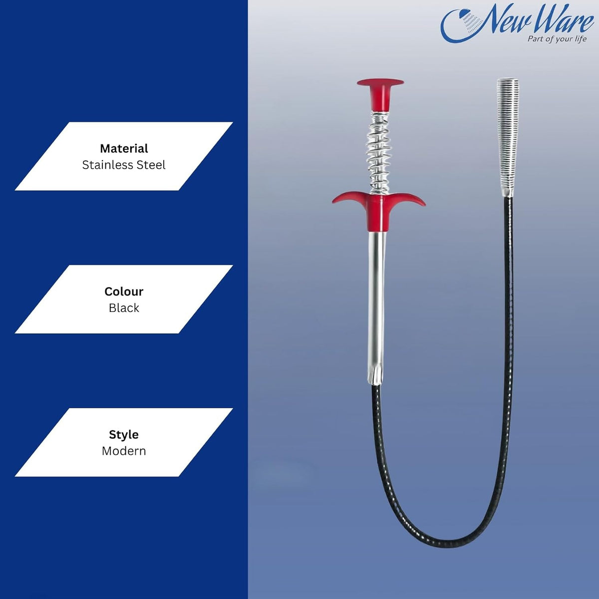 New Ware 5 Ft Drain Cleaning Spring Claw | Rubber Coated Steel Hair Catcher Wire for Kitchen Sink, Wash Basin & Bathtub