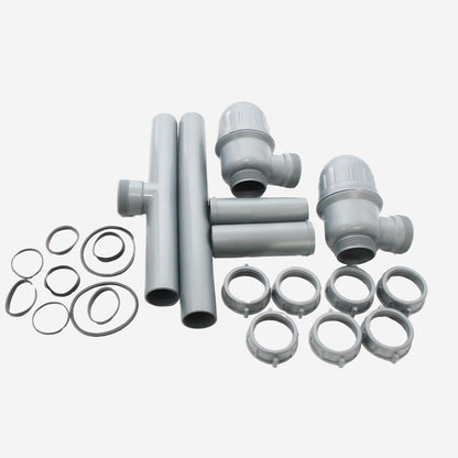 NEW WARE Grey PVC 2-Way Bottle Trap Set for Double Kitchen Sink | Dual Drain Waste Pipe Connector for Basin & Sink