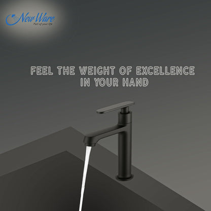 NEW WARE® Black Basin Faucet Tap for Bathroom & Wash Basin | Single Lever Pillar Cock Water Tap | Modern Matte Finish Design | Easy to Install | Durable Bathroom Sink Mixer Tap