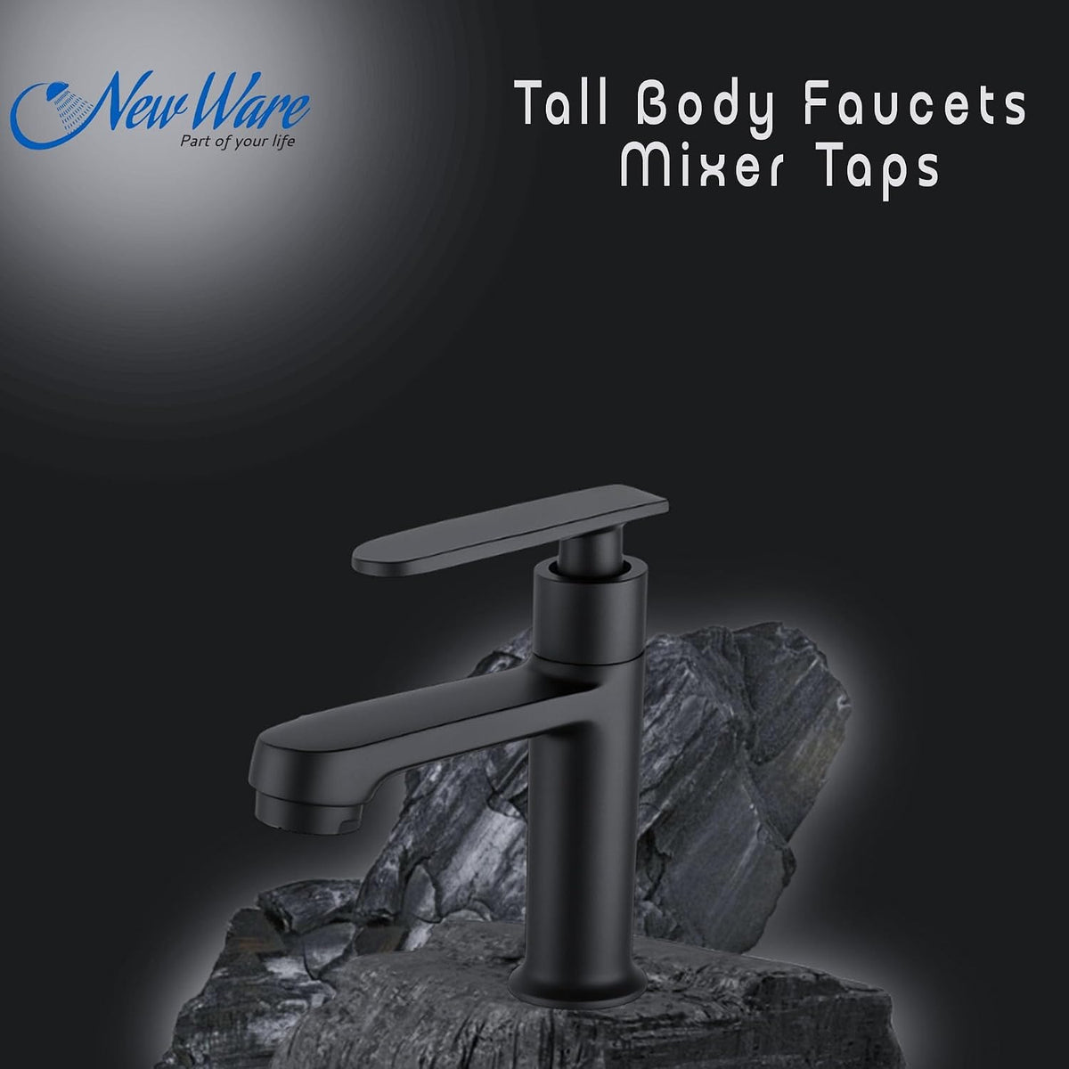 NEW WARE® Black Basin Faucet Tap for Bathroom & Wash Basin | Single Lever Pillar Cock Water Tap | Modern Matte Finish Design | Easy to Install | Durable Bathroom Sink Mixer Tap