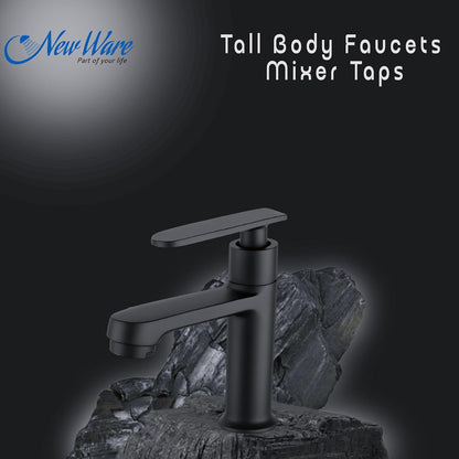 NEW WARE® Black Basin Faucet Tap for Bathroom & Wash Basin | Single Lever Pillar Cock Water Tap | Modern Matte Finish Design | Easy to Install | Durable Bathroom Sink Mixer Tap