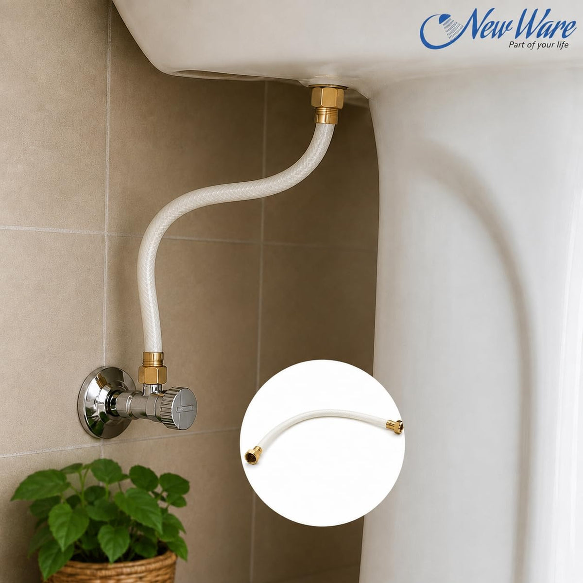 NEW WARE® 36 Inch Shower Tube Connection Pipe for Geysers, Countertop Faucets & Water Taps | Hot Water CNP with Brass Nut | Flexible Water Connection Hose for Bathroom, Kitchen & Home Plumbing