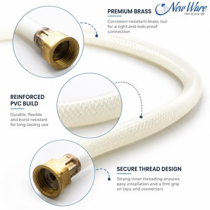 NEW WARE® 36 Inch Shower Tube Connection Pipe for Geysers, Countertop Faucets & Water Taps | Hot Water CNP with Brass Nut | Flexible Water Connection Hose for Bathroom, Kitchen & Home Plumbing