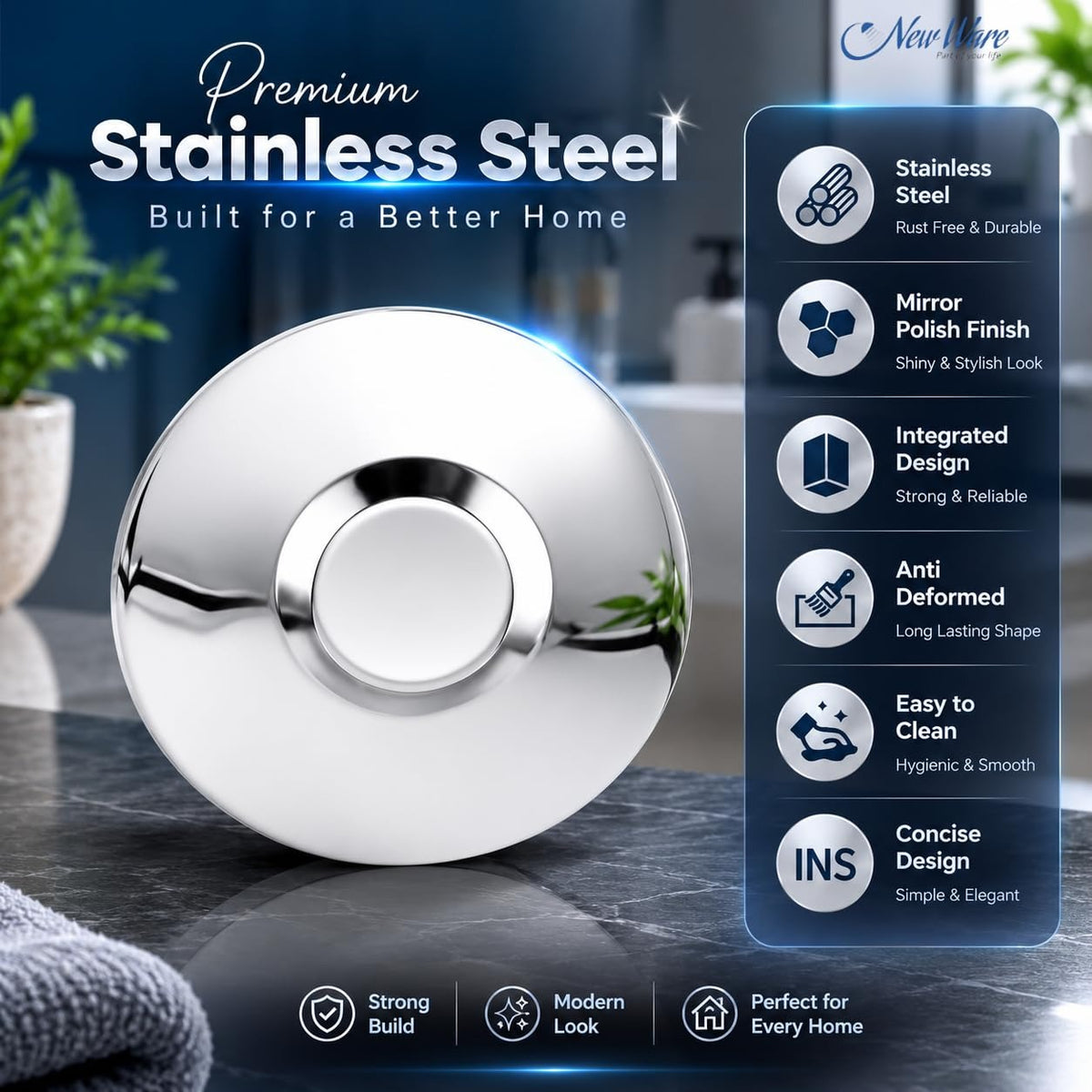 NEW WARE® Stainless Steel 202 Wall Flange 3/4 Inch | Chrome Plated Round Wall Plate for Bathroom Kitchen Tap Pipe Cover | Rust Proof Durable Wall Escutcheon Flange Cover Pack of 5 Set