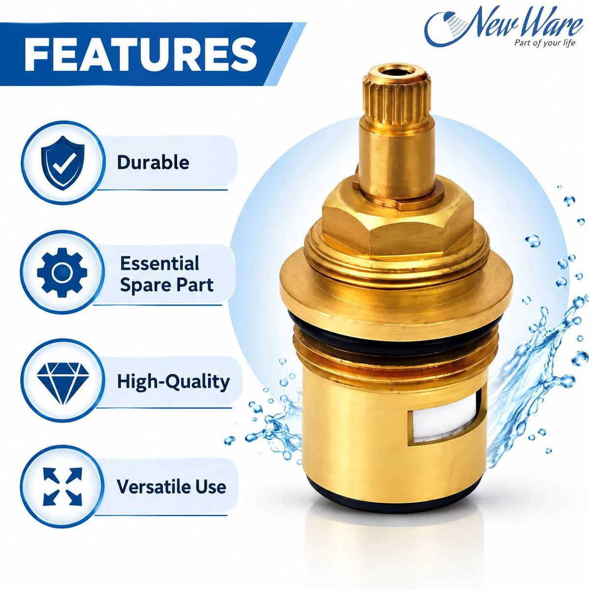NEW WARE® 3/4 Inch Tap Spindle Replacement Disc for Jaquar Continental Type Faucets | Super Ceramic Brass Spindle Cartridge | Hot & Cold Water Faucet Valve | Bathroom Kitchen Basin Cock Spare Part
