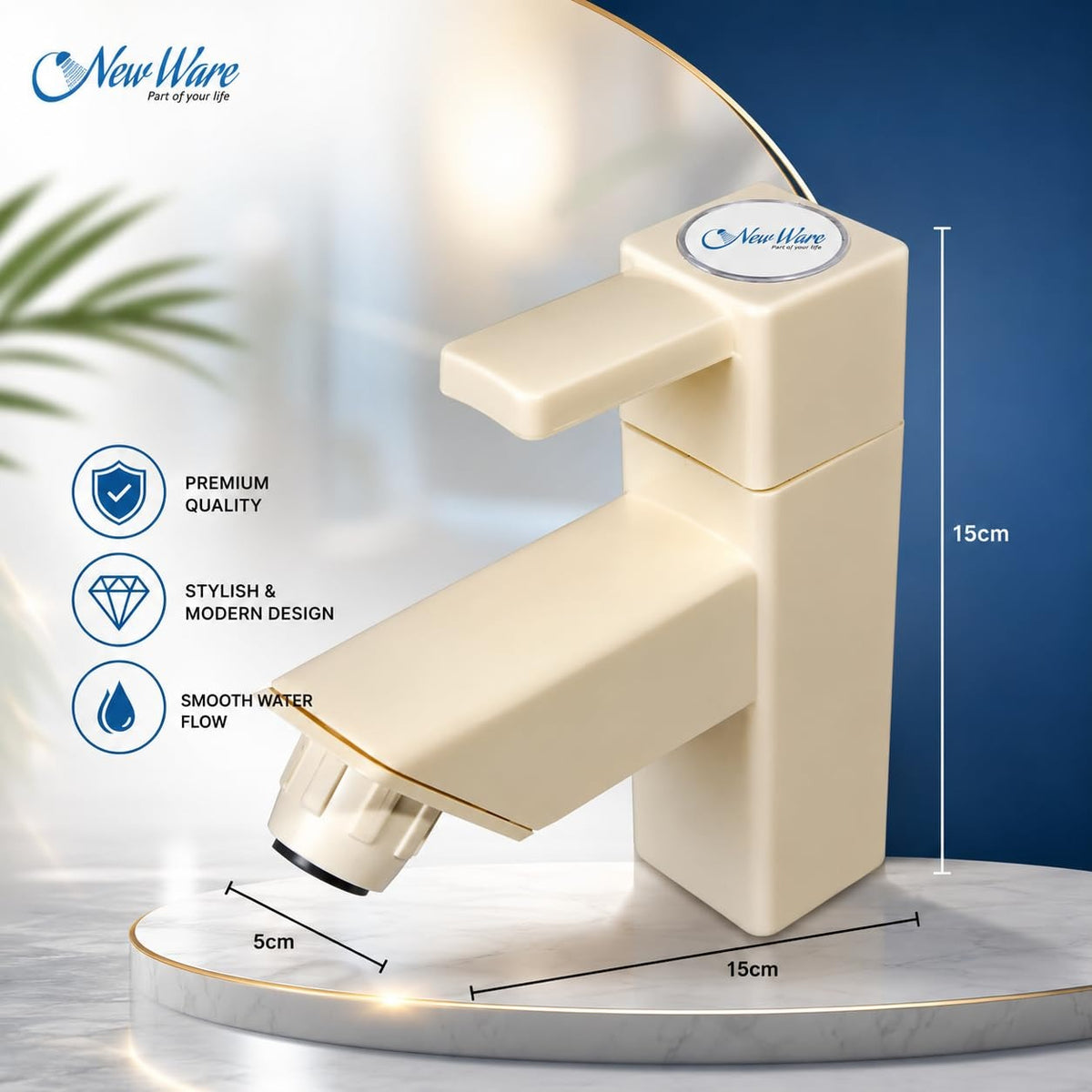 NEW WARE® PVC Pillar Tap Cock | Plastic Bib Cock with Foam Flow | Hot & Cold Water Faucet for Kitchen, Bathroom & Wash Basin | Durable Pillar Style Water Tap for Home Plumbing & Daily Household Use