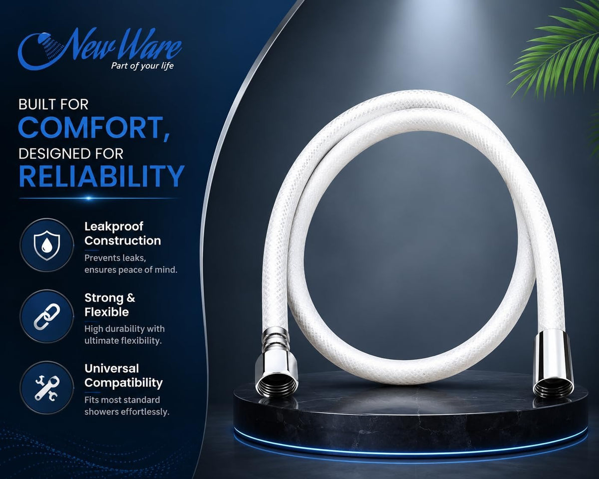 NEW WARE® 1.5 Meter PVC Shower Hose Pipe Set | Flexible Tangle-Free Hand Shower Hose for Bathroom, Toilet & Health Faucet | Durable Water Supply Tube for Shower Head, Jet Spray & Bidet | Pack of 1
