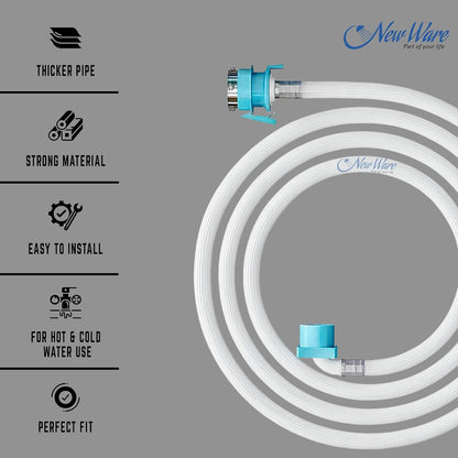 New Ware Washing Machine Inlet Hose Pipe 7 Meter PVC Water Fill Inflow Extension Tube with Connector for Top Load Front Load Fully Automatic Machine Leak Proof Durable White Heavy Duty Design