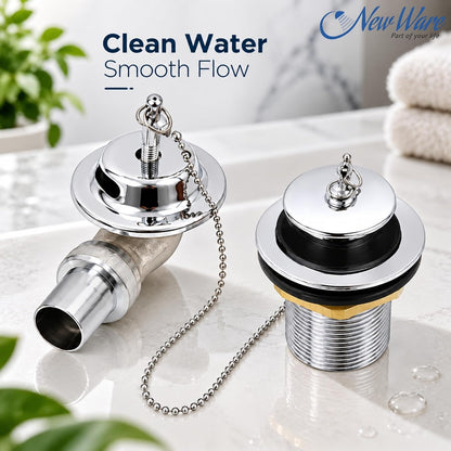 NEW WARE Bath Tub Overflow Set with Chain Plug, Bathroom Bathtub Drain Overflow Kit, Tub Drain Stopper with Chain for Water Outlet, Overflow Cover Plug Replacement Accessory for Home Bathroom