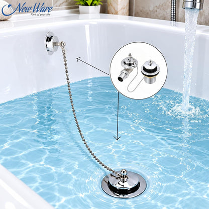 NEW WARE Bath Tub Overflow Set with Chain Plug, Bathroom Bathtub Drain Overflow Kit, Tub Drain Stopper with Chain for Water Outlet, Overflow Cover Plug Replacement Accessory for Home Bathroom