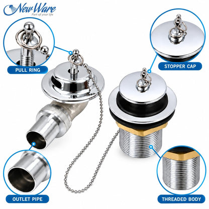 NEW WARE Bath Tub Overflow Set with Chain Plug, Bathroom Bathtub Drain Overflow Kit, Tub Drain Stopper with Chain for Water Outlet, Overflow Cover Plug Replacement Accessory for Home Bathroom