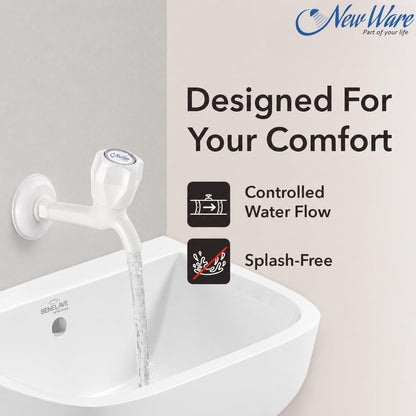 NEW WARE® 1/2 Inch PTMT Long Body Bib Cock Water Tap | Durable PVC Bib Tap for Kitchen, Bathroom & Wash Basin | Rust-Free Wall Mounted Faucet | Water Supply Tap for Home Plumbing & Utility Areas