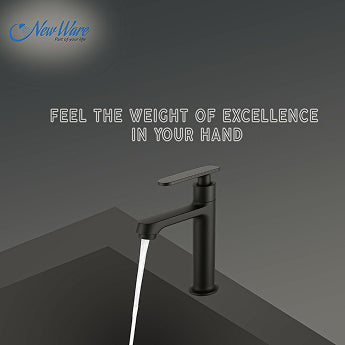 New Ware Brass Matte Black Hot and Cold Mixer Tap 15 cm Tall Body Faucet for Bathroom and Kitchen Sink