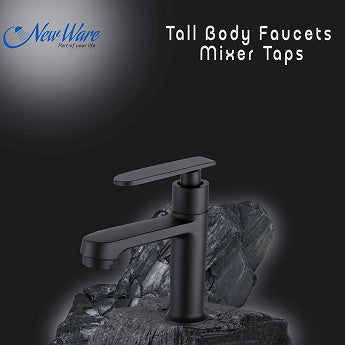 New Ware Brass Matte Black Hot and Cold Mixer Tap 15 cm Tall Body Faucet for Bathroom and Kitchen Sink