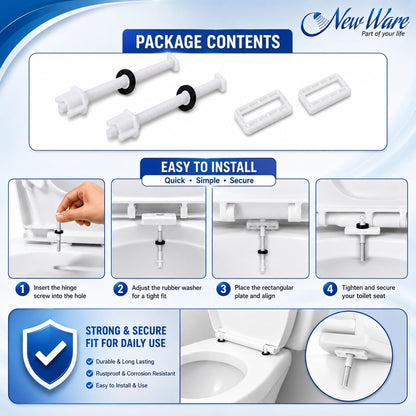 NEW WARE® Soft Closing Toilet Seat Cover Hinges Set 52mm for Jaquar & Sympolo Type | Slow Close Mechanism | Durable Rust Free Plastic Replacement Fittings for Western Toilet Seats White Universal Fit