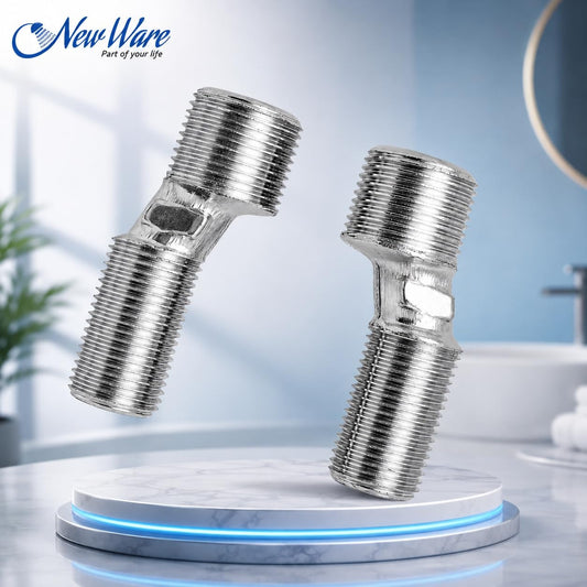 NEW WARE® Adjustable Wall Mixer Legs 1/2 x 3/4 Inch | Silver Extension Legs for Bathroom Mixer Taps | Brass Plumbing Connector Pair for Wall Mounted Faucet, Shower Mixer & Water Line Installation