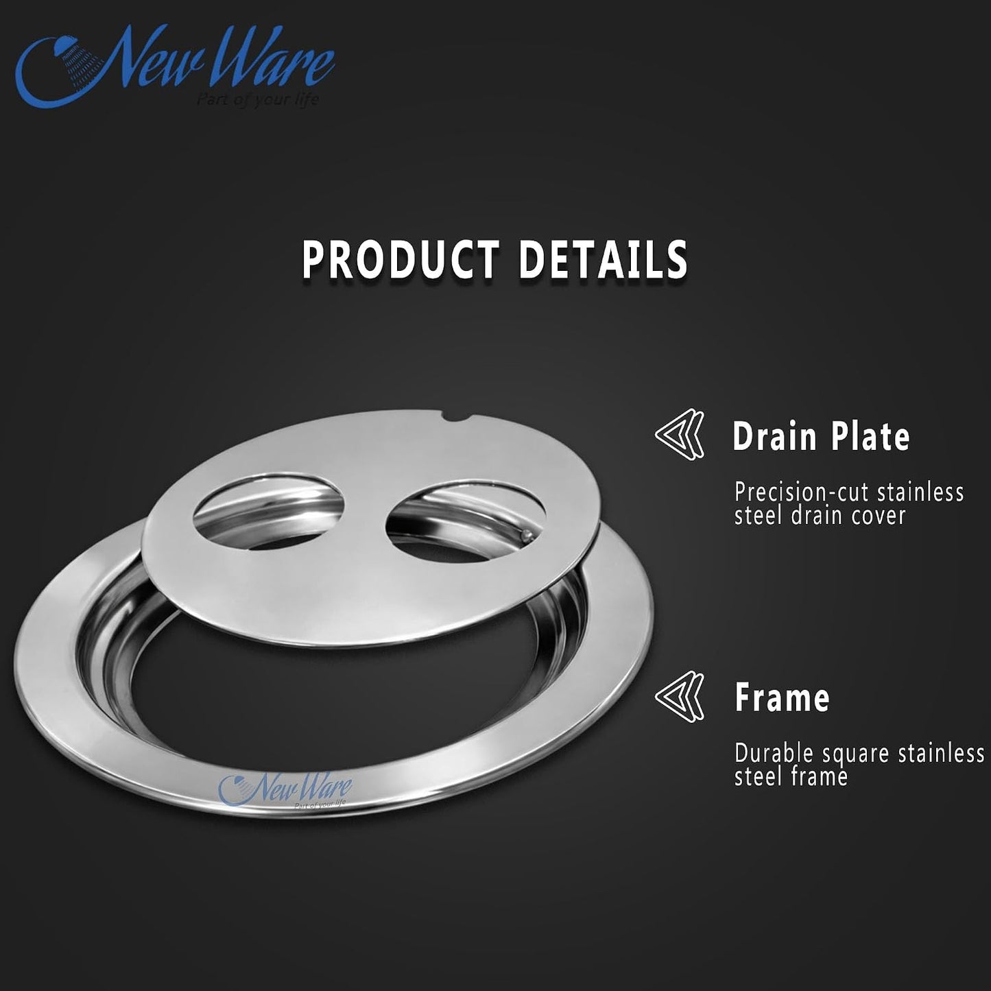 NEW WARE® Round Stainless Steel Bathroom Jali/Trap with Double Hole | Chrome Finish Water Drain Locking Grating | Rust-Resistant Floor Drain Cover